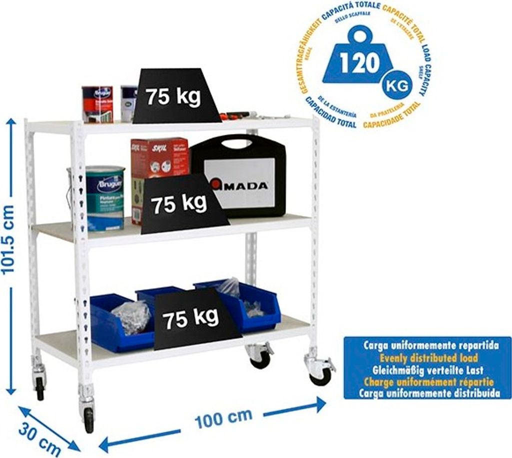 MADERCLICK MOBILE PLUS 3/300 900 BRANCO/MADEIRA metallische Prateleira