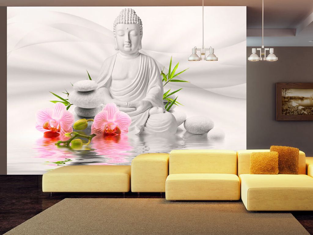 Vlies Fototapete Buddha 350x256 cm Tapeten Wandtapete XXL Natur Blumen Orchidee Zen b-A-0011-a-d