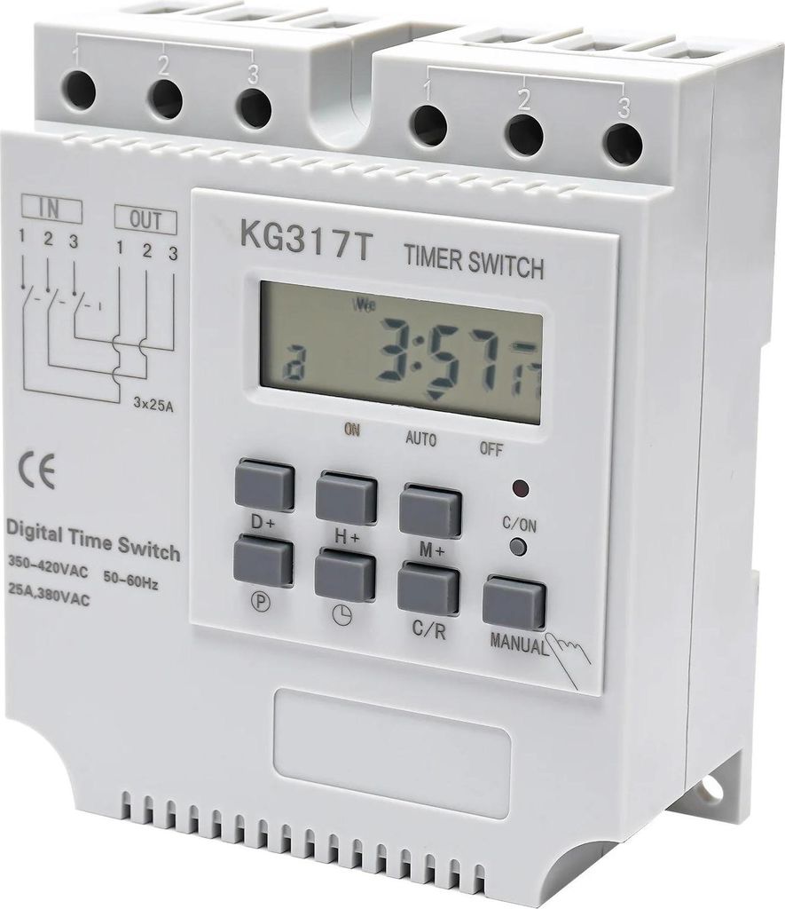 KG317T programmierbare 3-Phasen digitale Zeitschaltuhr, 25A 380V 50–60Hz, grau