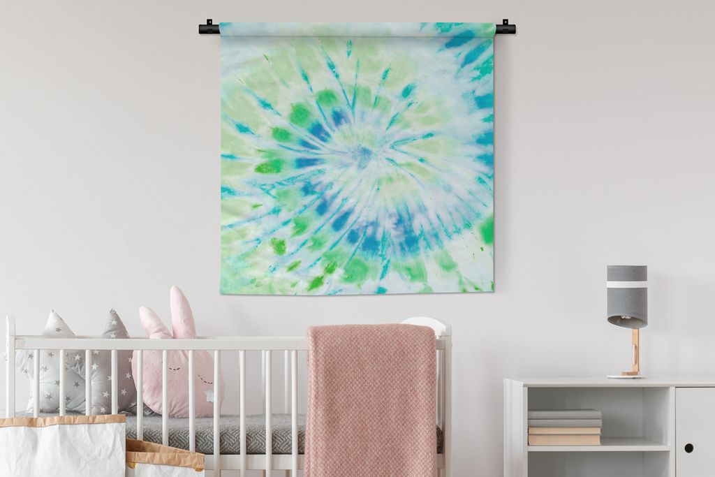 MuchoWow Wandteppich Wandbehang Krawattenfärbung - Hippie - Blau 90x90 cm Tapisserie Dekoration Wandtuch - Wandaufhänger