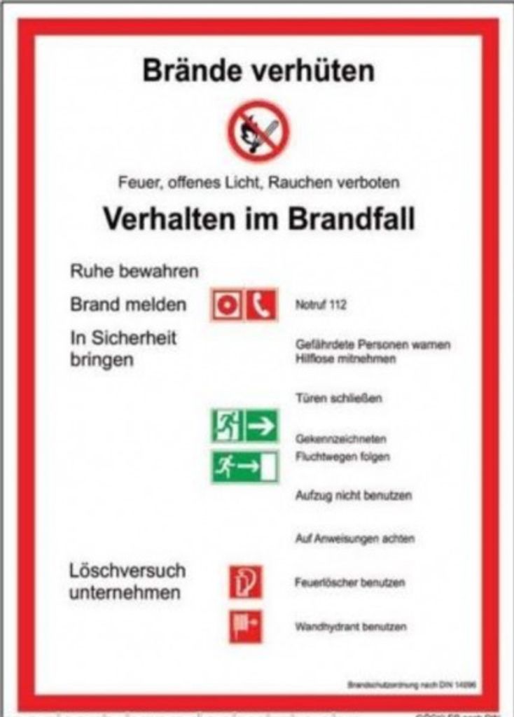 Brandschutzordnung Teil A Schild Kunststoffplatte DIN 14096