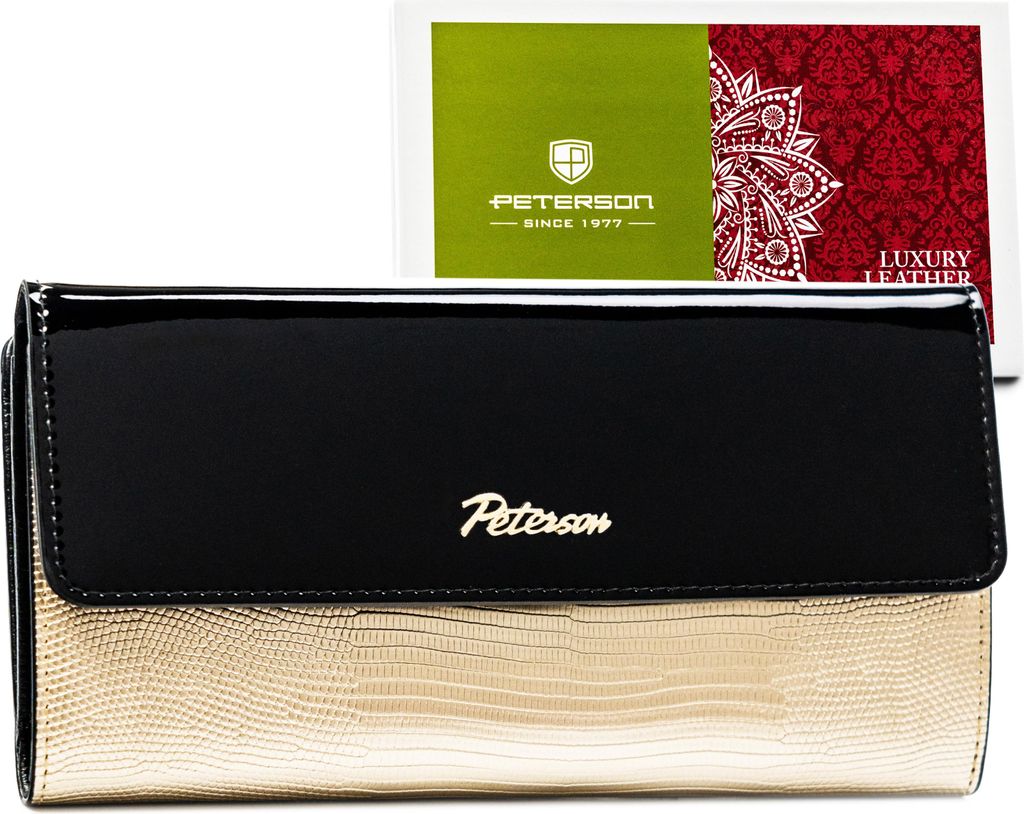 PTN LJ-415-1643 Schwarz-Gold Leder Geldbörse