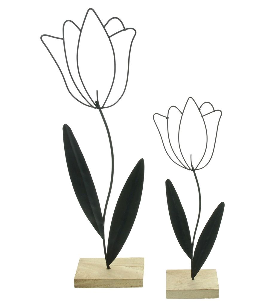 Tulpe "Modern", 2er Set, Metall, Mattschwarz, MDF Maße: Höhe 22 cm, 31 cm