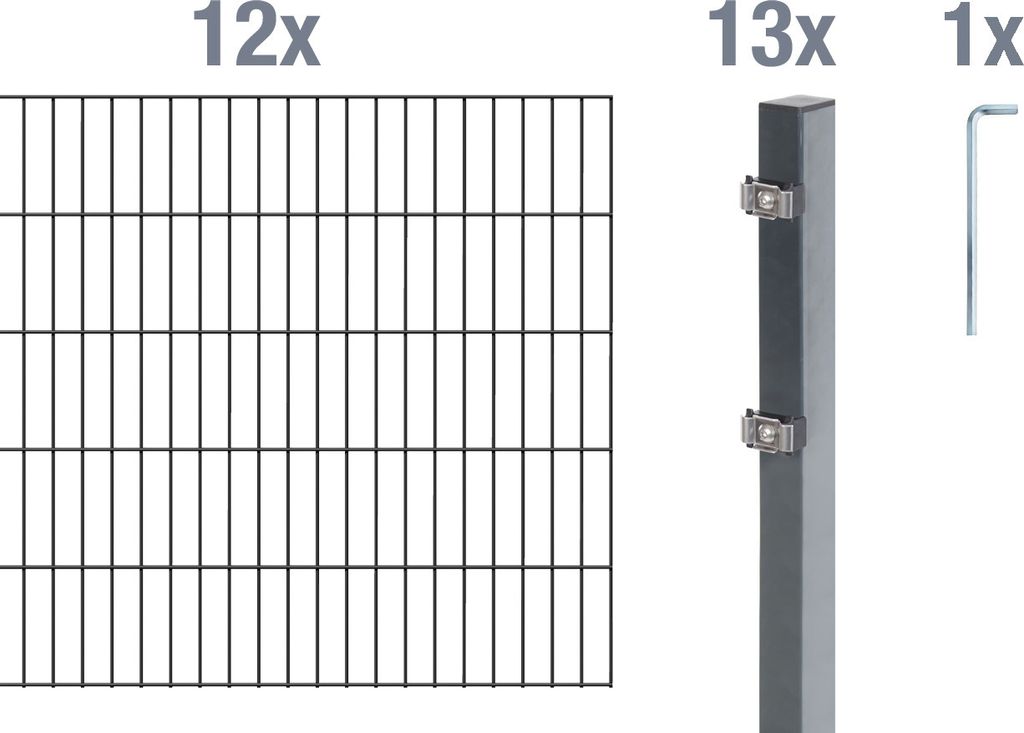 Alberts Doppelstabmatten Zaun, Höhe 100 cm, Länge 24 m, Zaun-Komplettset zum Einbetonieren, anthrazit, Pfosten 60x40 mm