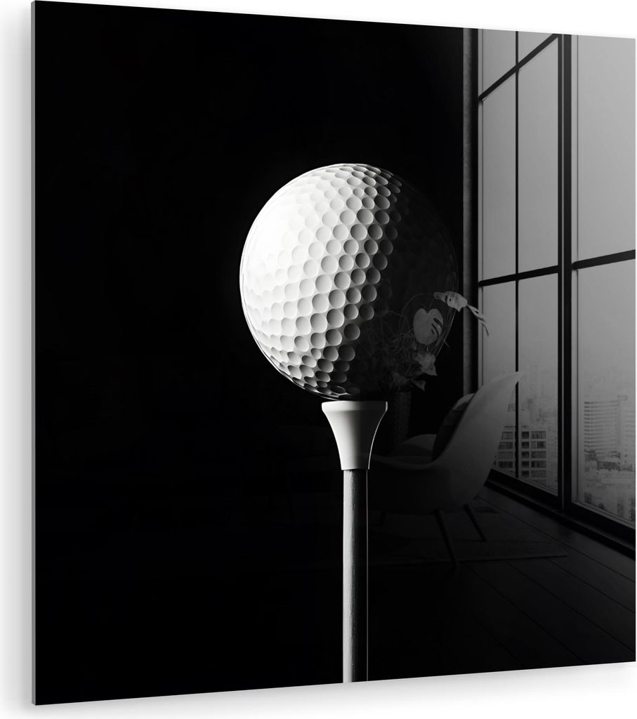MuchoWow Glasbilder - Bilder auf Wandbild - Foto auf Glas Golfball - Minimalistisch - Weiß 90x90 cm Wanddekoration aus Glas - Acrylglasbild - Acry...