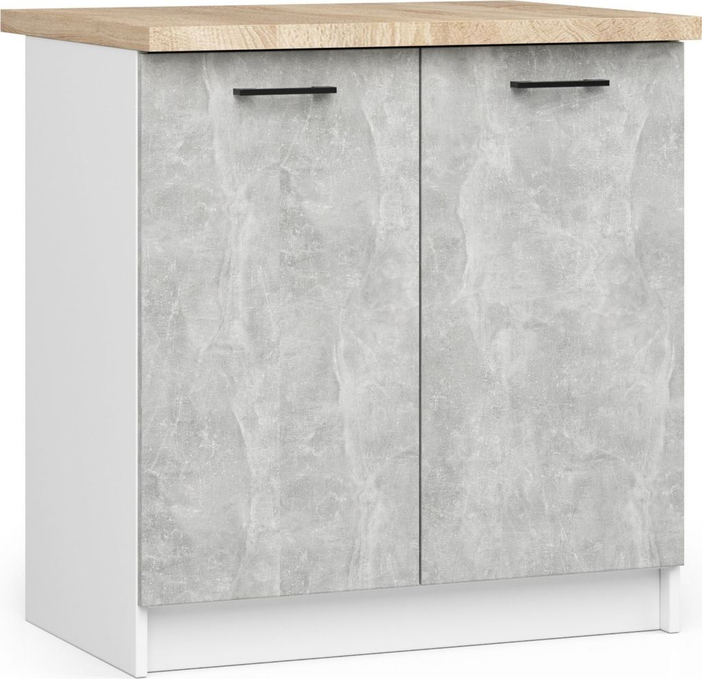 Küchen-Unterschrank mit Arbeitsplatte OLIWIA Weiß, Beton B80xH85xT46 cm