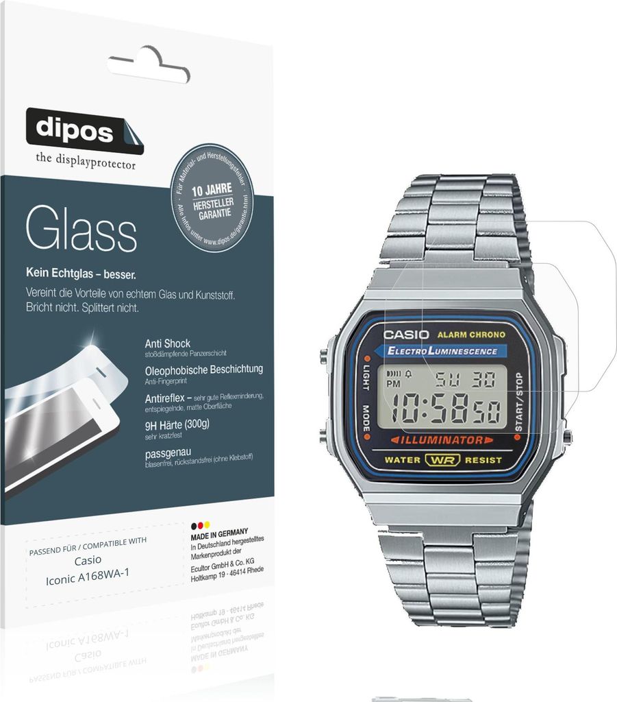 2x Schutzfolie für Casio Iconic A168WA-1 matt - Anti-Shock 9H Folie dipos Glass Kunststoffglas