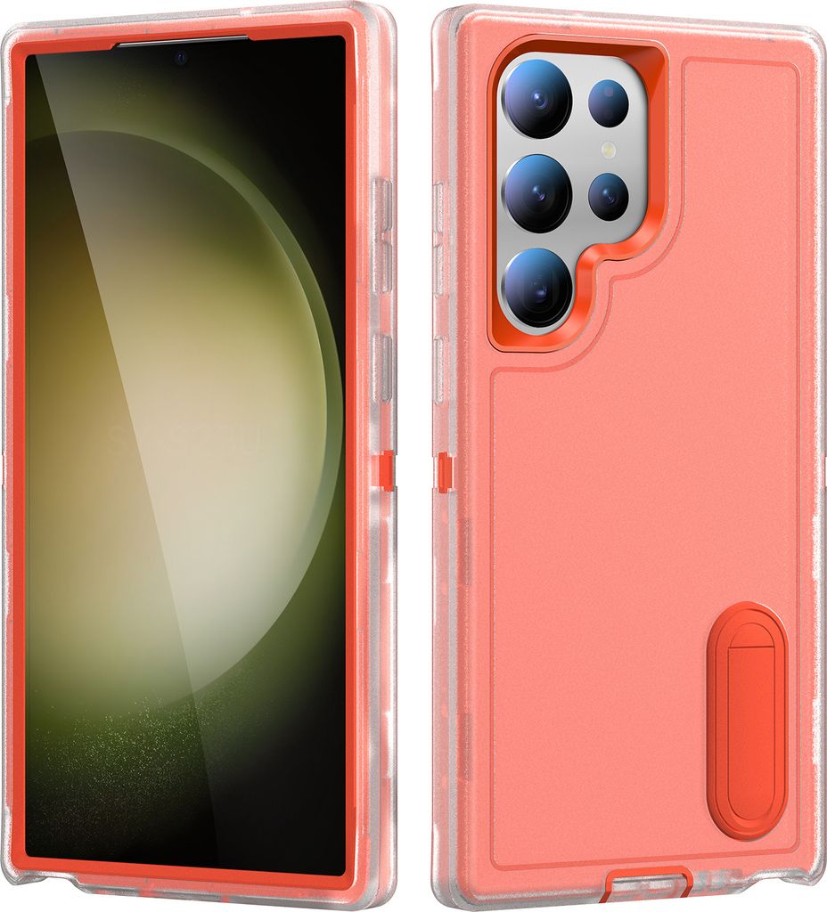 Hülle für Samsung Galaxy S23 Ultra Hybrid Dreilagige Robust Stoßfest Schwerlast Schutzhülle mit Ständer Orange