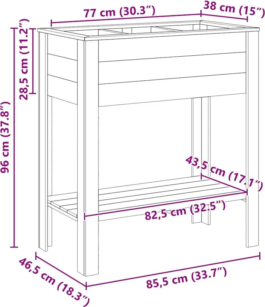Fioriera Rettangolare Alta in Pino Marrone 85,5x46,5x96 cm - 8