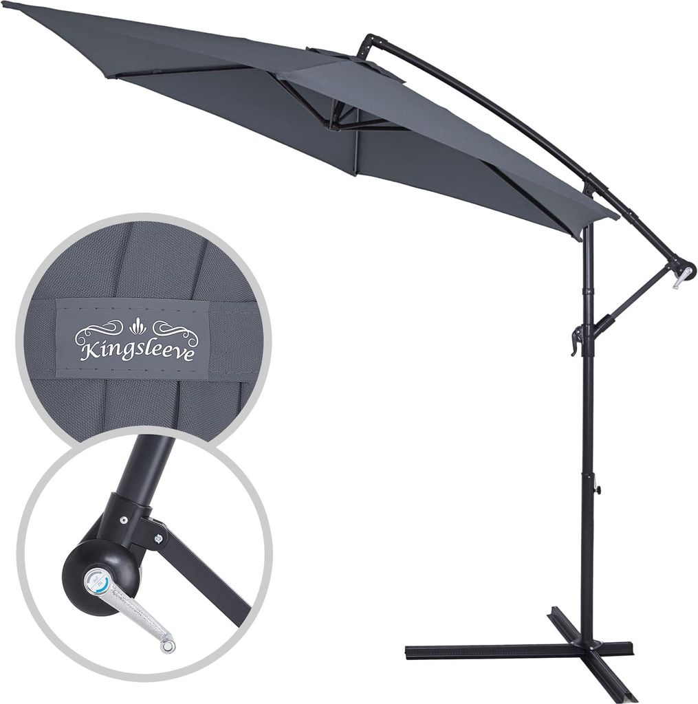 KINGSLEEVE® Sonnenschirm Ø330cm Groß UV Schutz 30+ Rund mit Produktbild 11