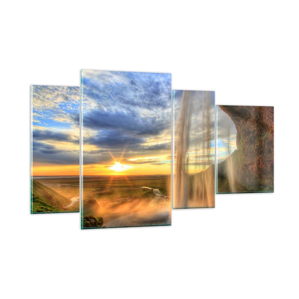 Bilder auf glas - Wasserfall Natur Park Sonne - 120x70cm - Glasbilder - Wandbilder - Kunstdruck - zum Aufhängen bereit - Wanddekoration aus Glas -...