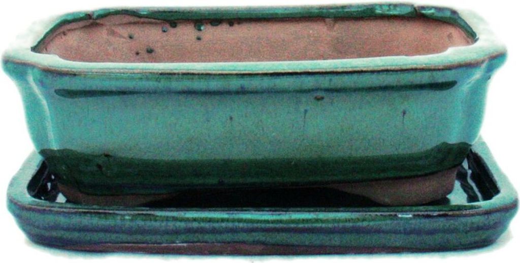 Bonsai-Schale mit Unterteller Gr. 2 - Grün - eckig - Modell G12 - L 15,5cm - B 11,5cm - H 4,5cm