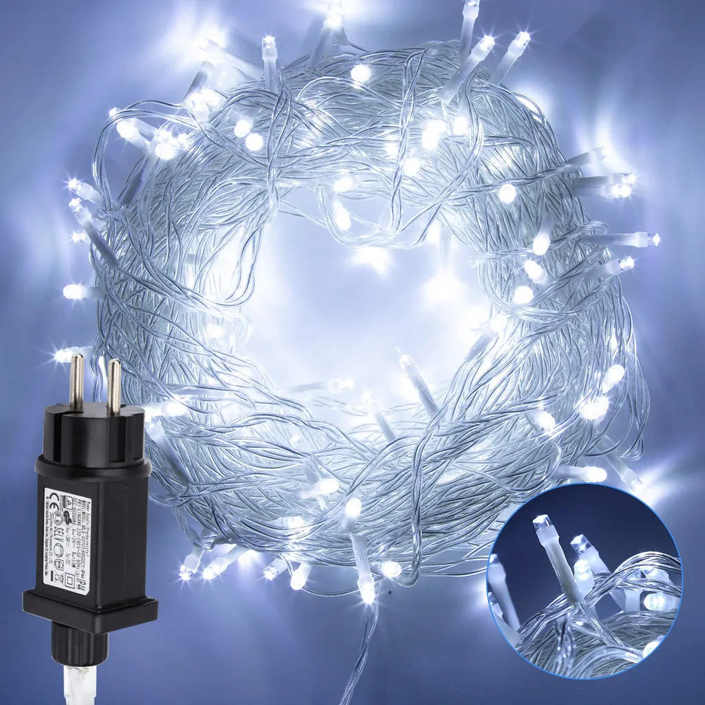 Jayseuw 10M 100 LED luci fiabesche 8 modalità di luce festa giardino potenza illuminazione interna Natale matrimonio decorazione bianco freddo