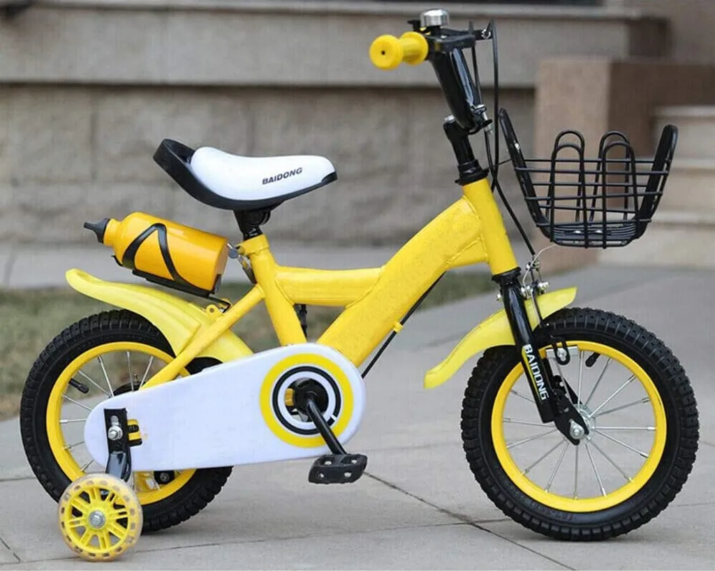 Vélo enfant 12 pouces cadre robuste jaune avec selle ajustable