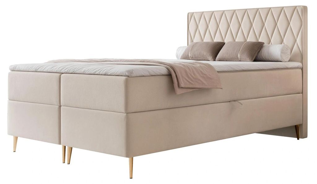 Boxspringbett PONTI II 120x200 Rautensteppung Bettkasten Bonellmatratze Samt Creme