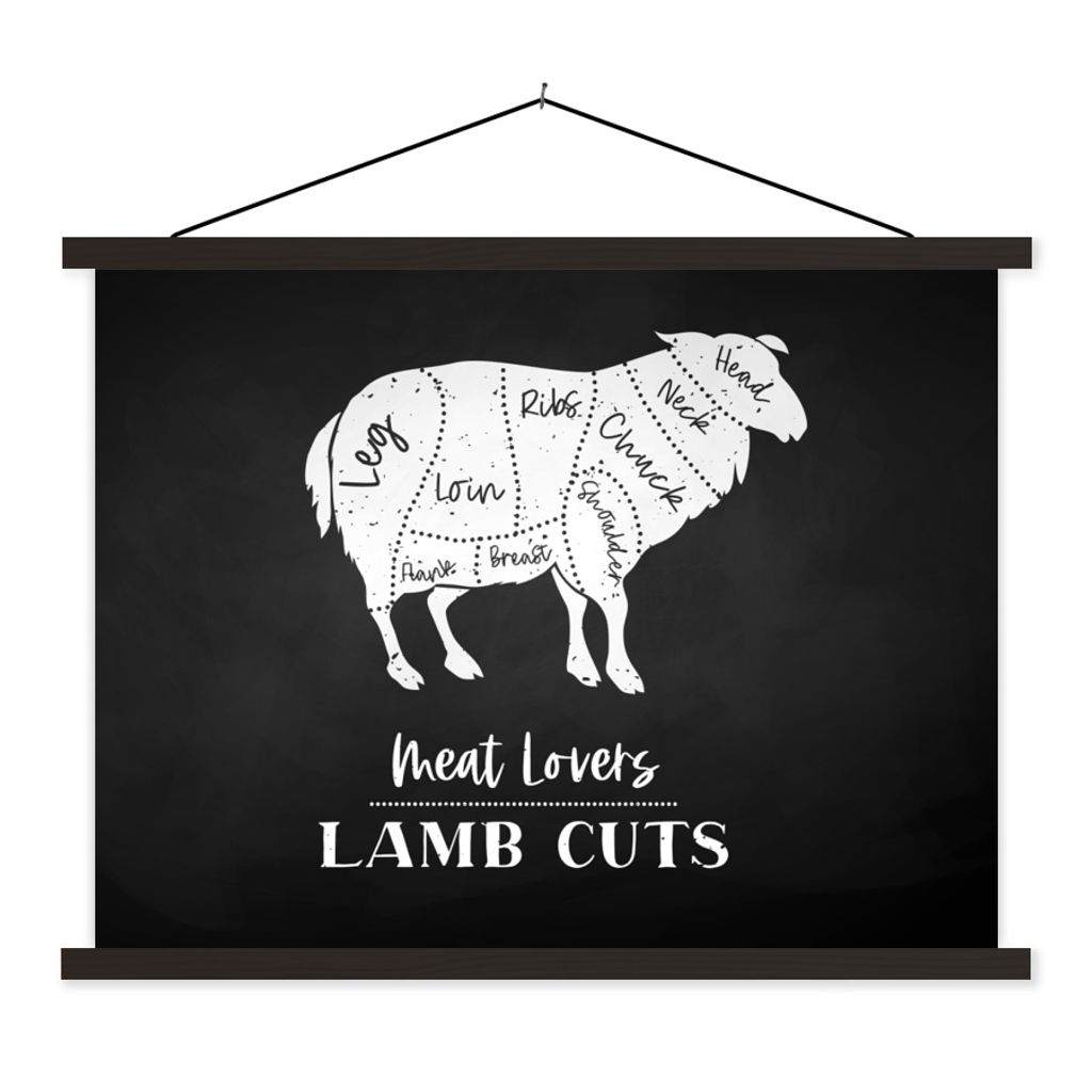 MuchoWow Textilposter Schaf - Küche - Metzger - BBQ 120x90 cm mit schwarzem Rahmen - Aufhänger für Poster