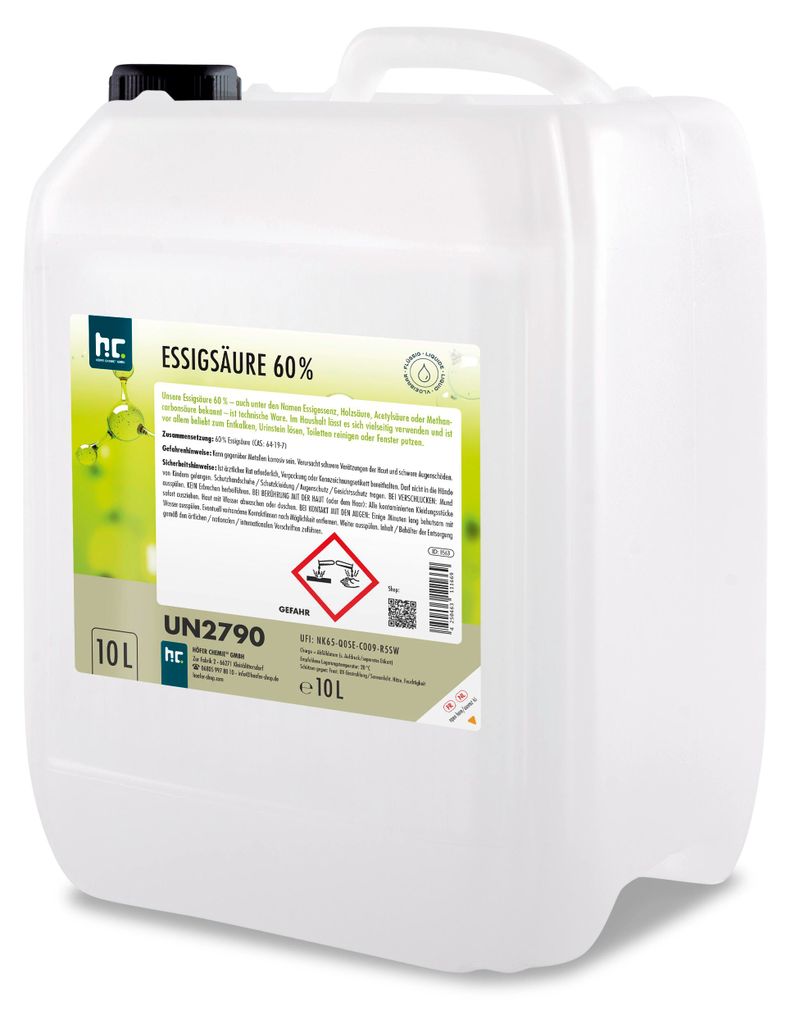 1x10 Liter hochprozentige Essigsäure 60% zur Entkalkung und Produktbild 