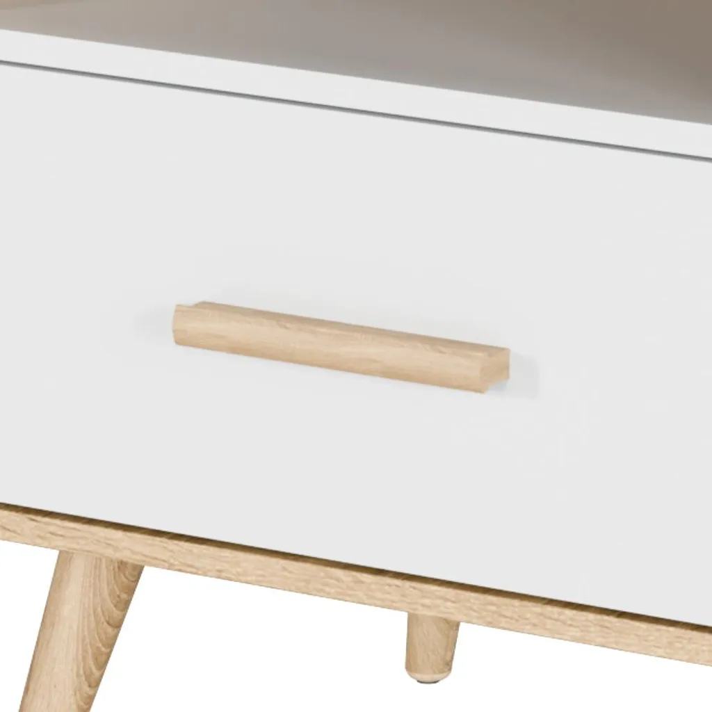 Petite Table d'Appoint Bicolore Chêne et Blanc 1 Tiroir Design Moderne