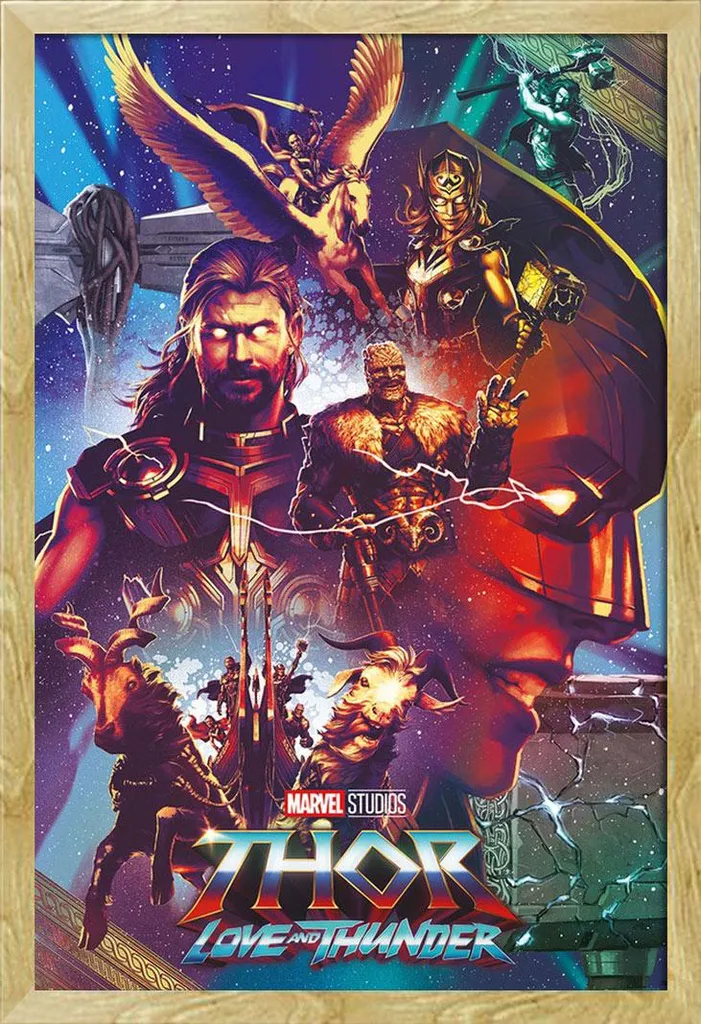 Décoration Murale Thor Love and Thunder avec Cadre Prêt à Poser en Hêtre