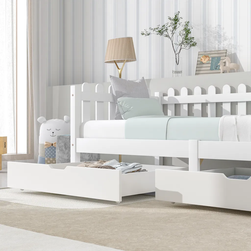 Cassetti Sottoletto MDF Bianco Flieks | 93x67x17cm con Ruote a Pavimento