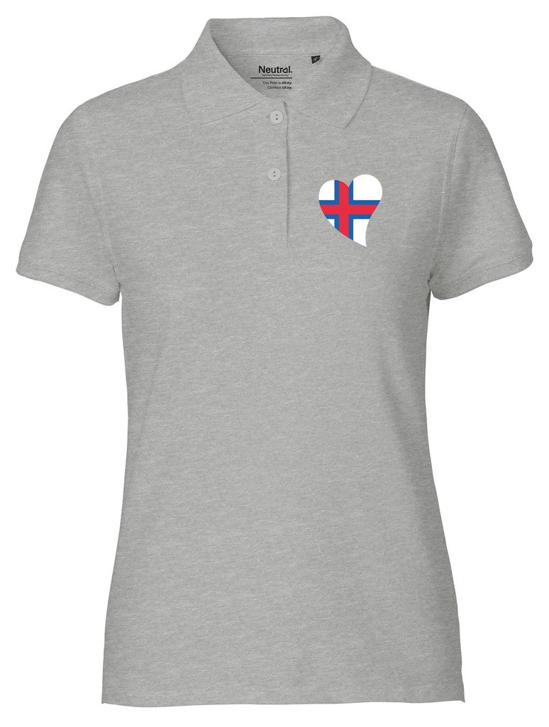 Huuraa Damen Polo Shirt Färöer Flagge Herz XL Sport Grey Bio Baumwolle Fairtrade Poloshirt Geschenkidee