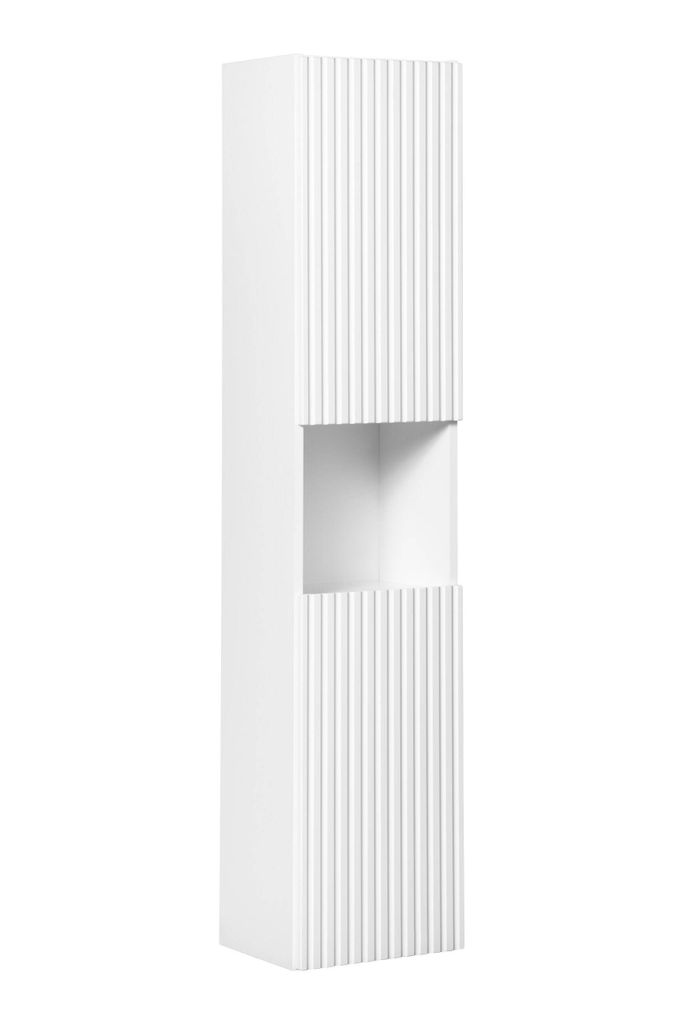Hoher Badezimmerschrank, Mattweiß, 140 Cm, Modern Gefräst