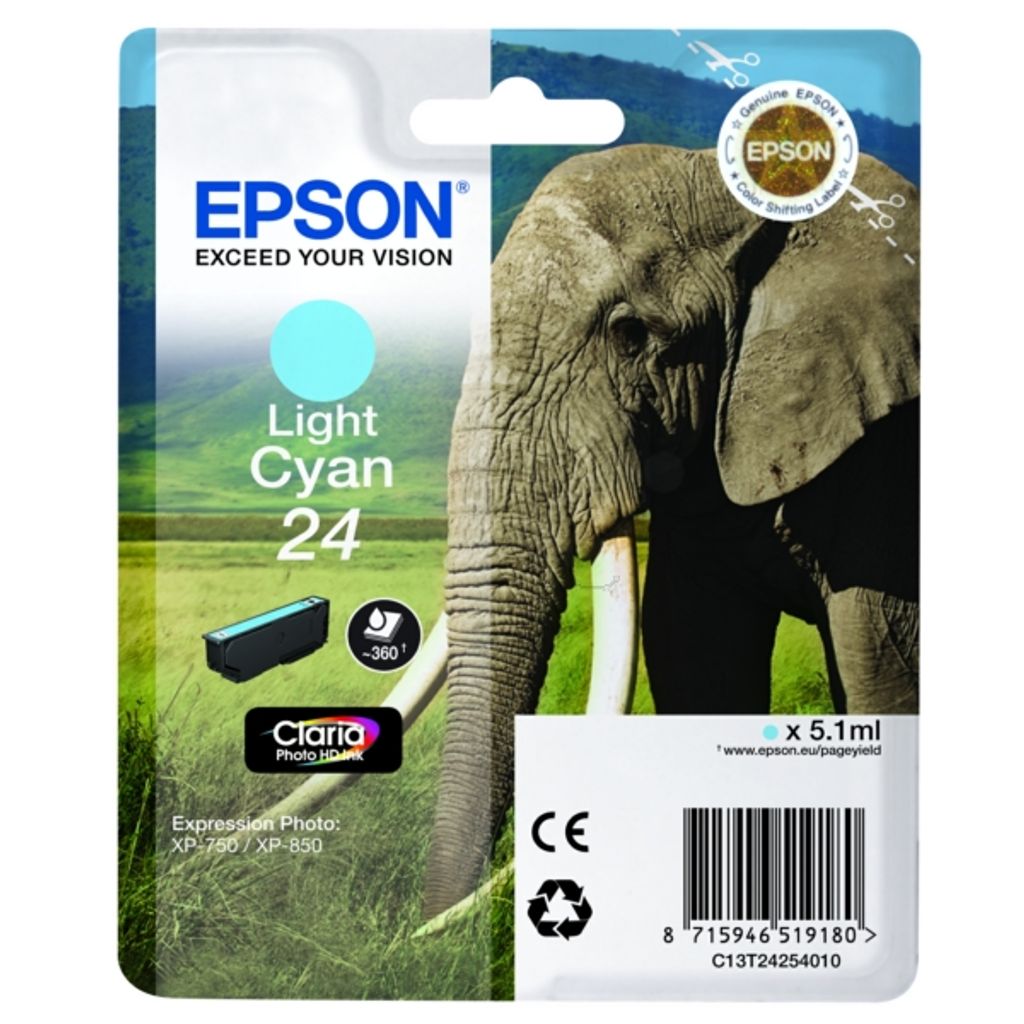 Epson 24 Tintenpatrone C13T24254022, Hell Cyan fr Epson Expression Photo XP-55