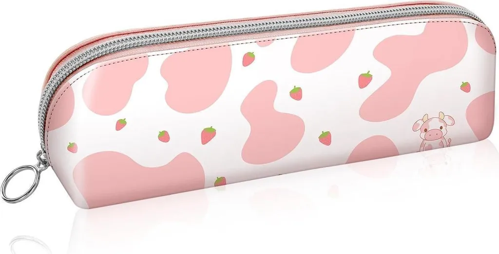 Trousse à crayons pour étudiants et artistes, motif Strawberry Cow chic