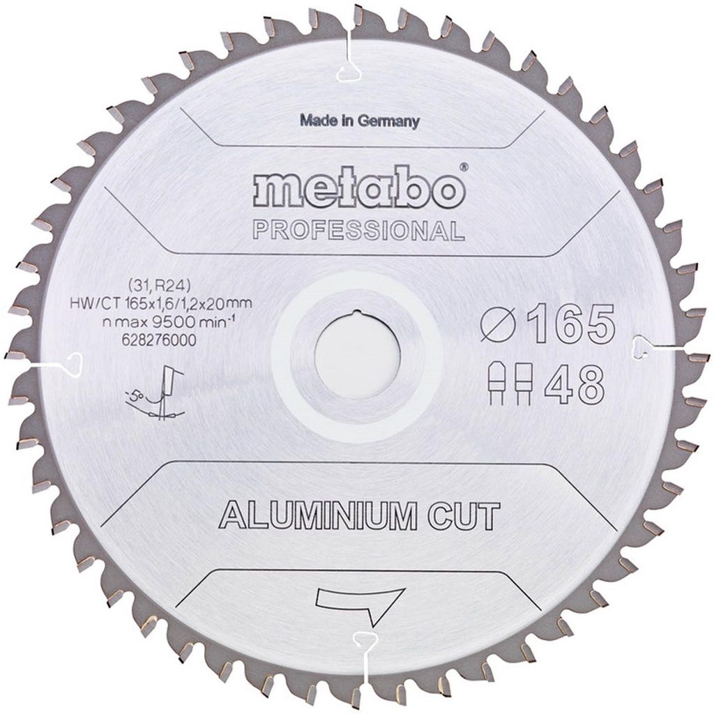 Kreissägeblatt D165xDicke1,2xBohrung20mm FZ/TR Z. 48 Spanwinkel 5Grad Metabo