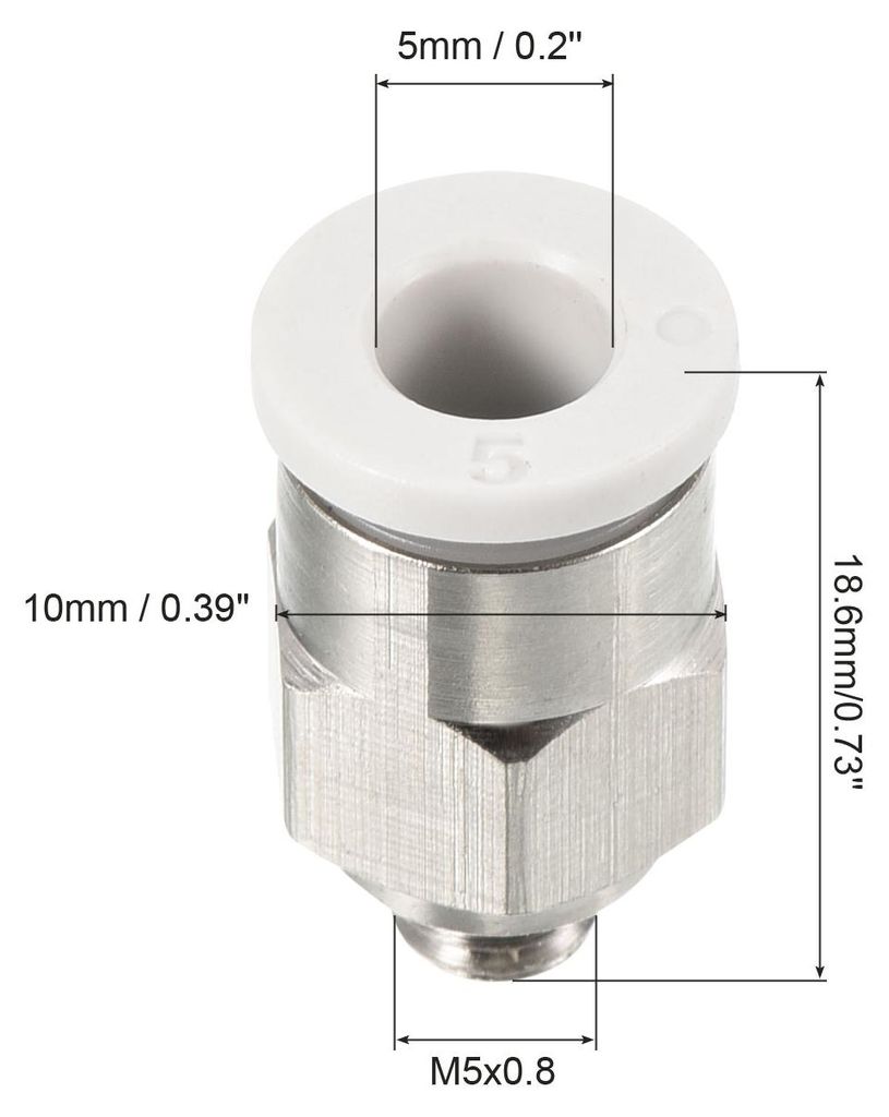 2Pack M5 Anschieben Passt 5mm AD Schlauch Verbinden Anschlš¹sse Gerade Kupplung Adapter fš¹r Gas Pneumatischer Luftstrom š¹bergang Wei? Silbe...