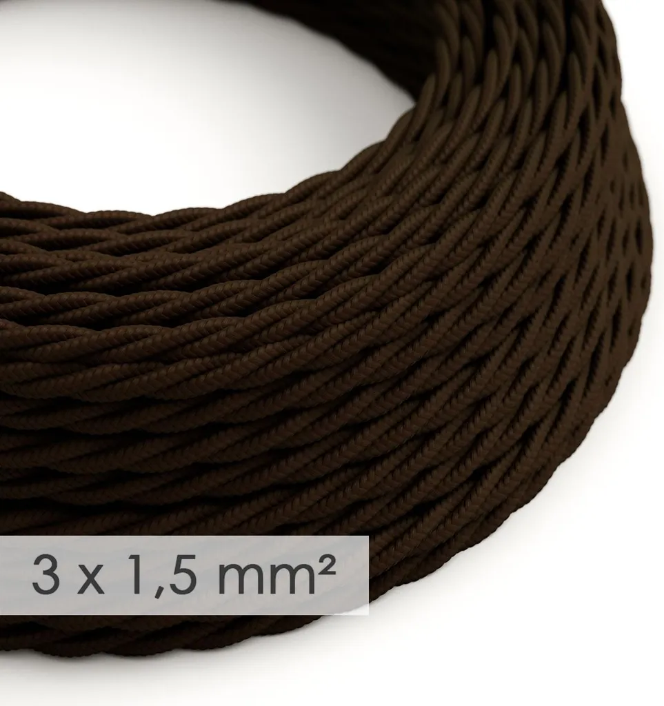 Câble tressé 3x1.50 mm² marron soie TM13 pour luminaire design - 10m