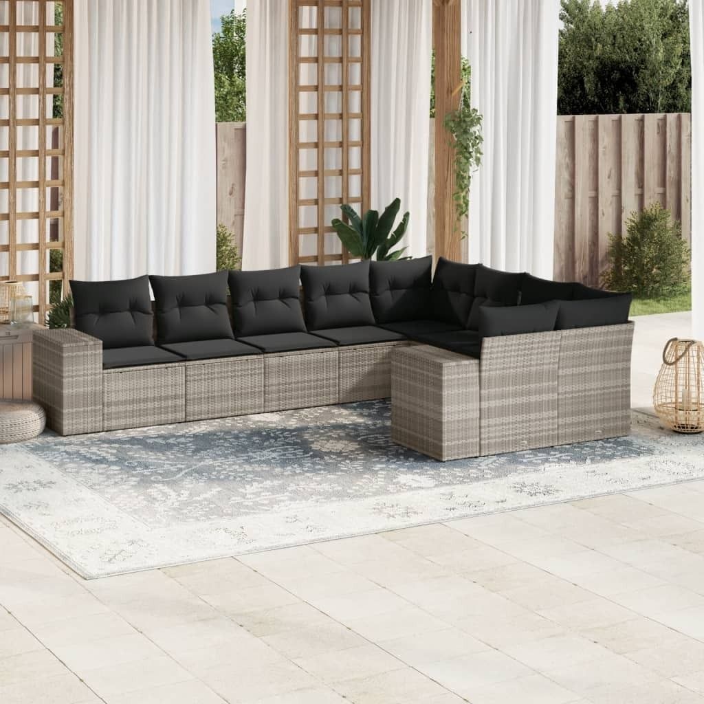 "2026 Promotion" 9-tlg. Garten-Sofagarnitur/Terrassenmöbel - mit Kissen - Hellgrau Poly Rattan - Gartenmöbelset CC12327