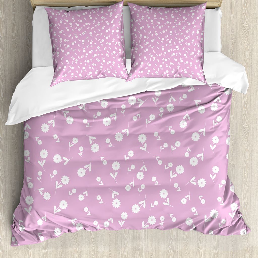 ABAKUHAUS Mauve Bettbezug, Blumenherz-Blätter, Milbensicher Allergiker geeignet mit Kissenbezügen, 200 cm x 200 cm - 80 x 80 cm, lila Weiß