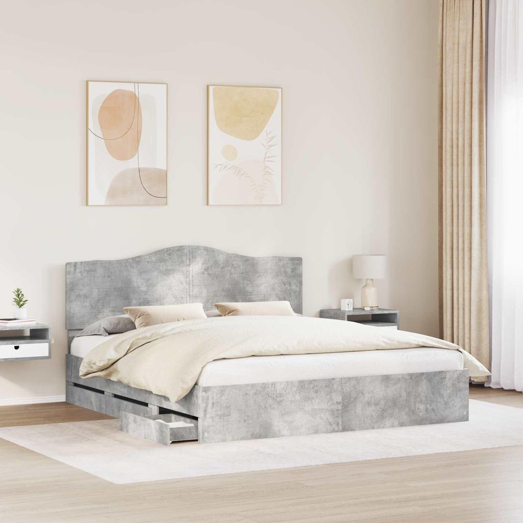 Cloris Designermöbel Bettrahmen mit Kopfteil Beton Grau 180 x 200cm Ingenieurs Holz - 2026Neu992400 - Klassische BettenJugendbett Tagesbett