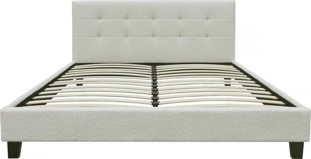 Lit 140x190 cm Julia tissu bouclette - Tête de lit capitonnée Crème