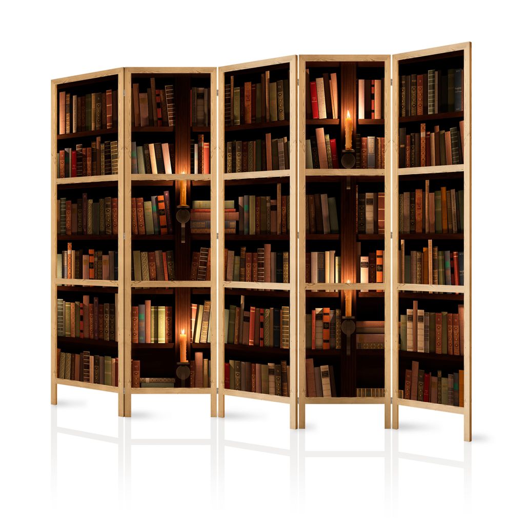 Paravent XXL 225x171 cm 5-teilig einseitig eleganter Sichtschutz Raumteiler Trennwand Raumtrenner Holz Design Motiv Deko Home Office Bücherregal B...