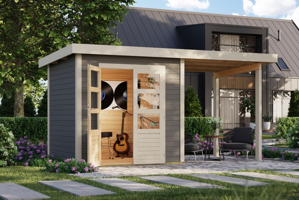 Karibu Gartenhaus Gerätehaus Kolbin 2 XXL terragrau 449x204x244 cm mit extra hoher Tür