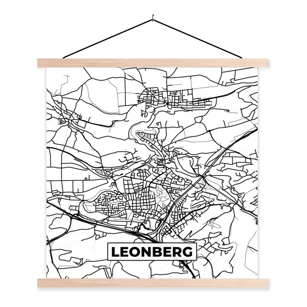 MuchoWow Textilposter Karte - Leonberg - Karte - Stadtplan 40x40 cm mit holzfarbenen Rahmen - Posterleiste