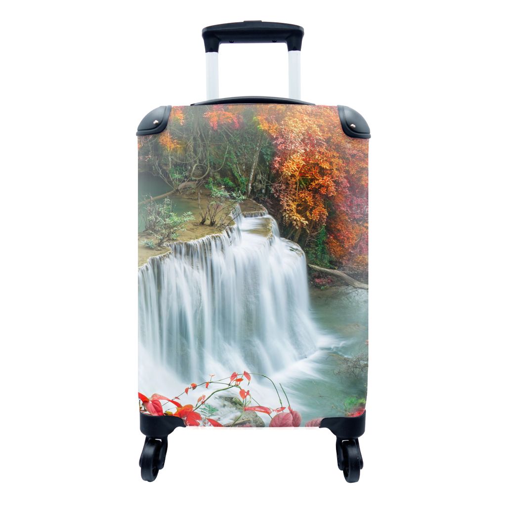 MuchoWow Koffer Handgepäck Trolley Rollkoffer Kleine Reisekoffer mit 4 Rollen - Bäume - Wasserfall - Herbst - Natur - Cabin Size < 55x40x23 cm ...