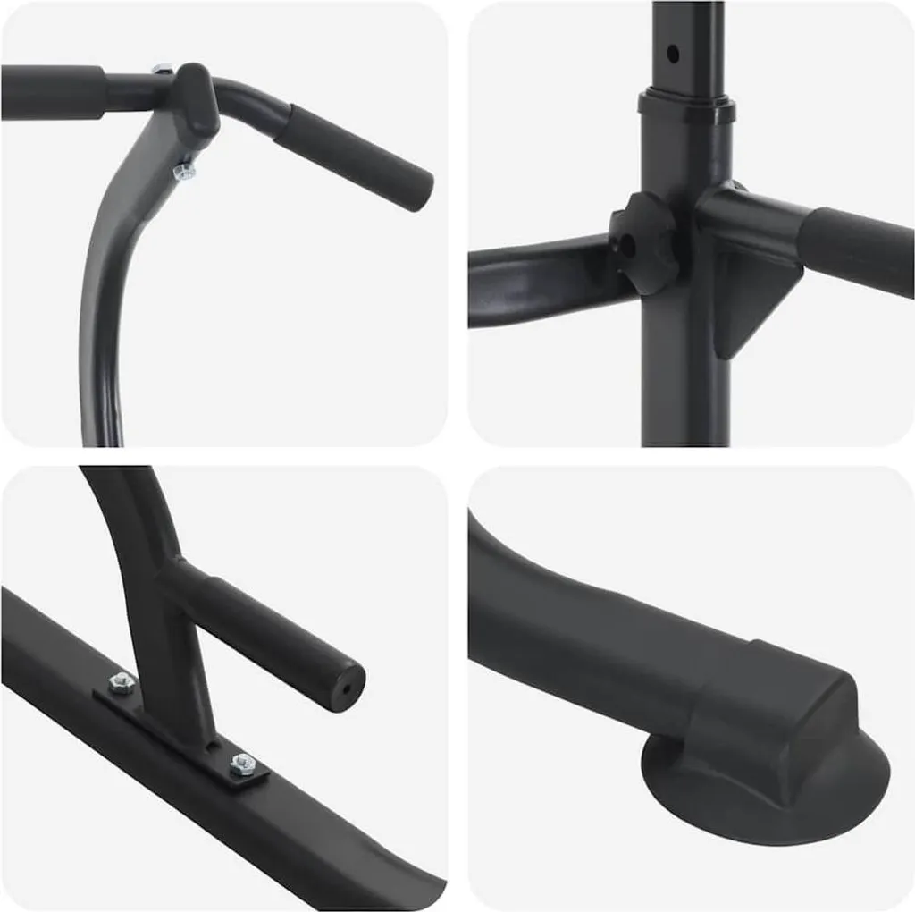 Station de dips robuste Power Tower noire avec barre de traction fixe