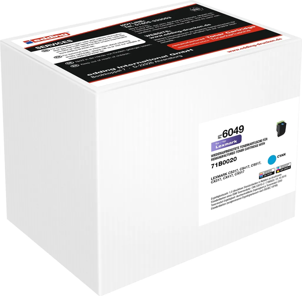 Risparmia il 50% su Toner Ciano Lexmark 71B20C0 con edding 18-6049