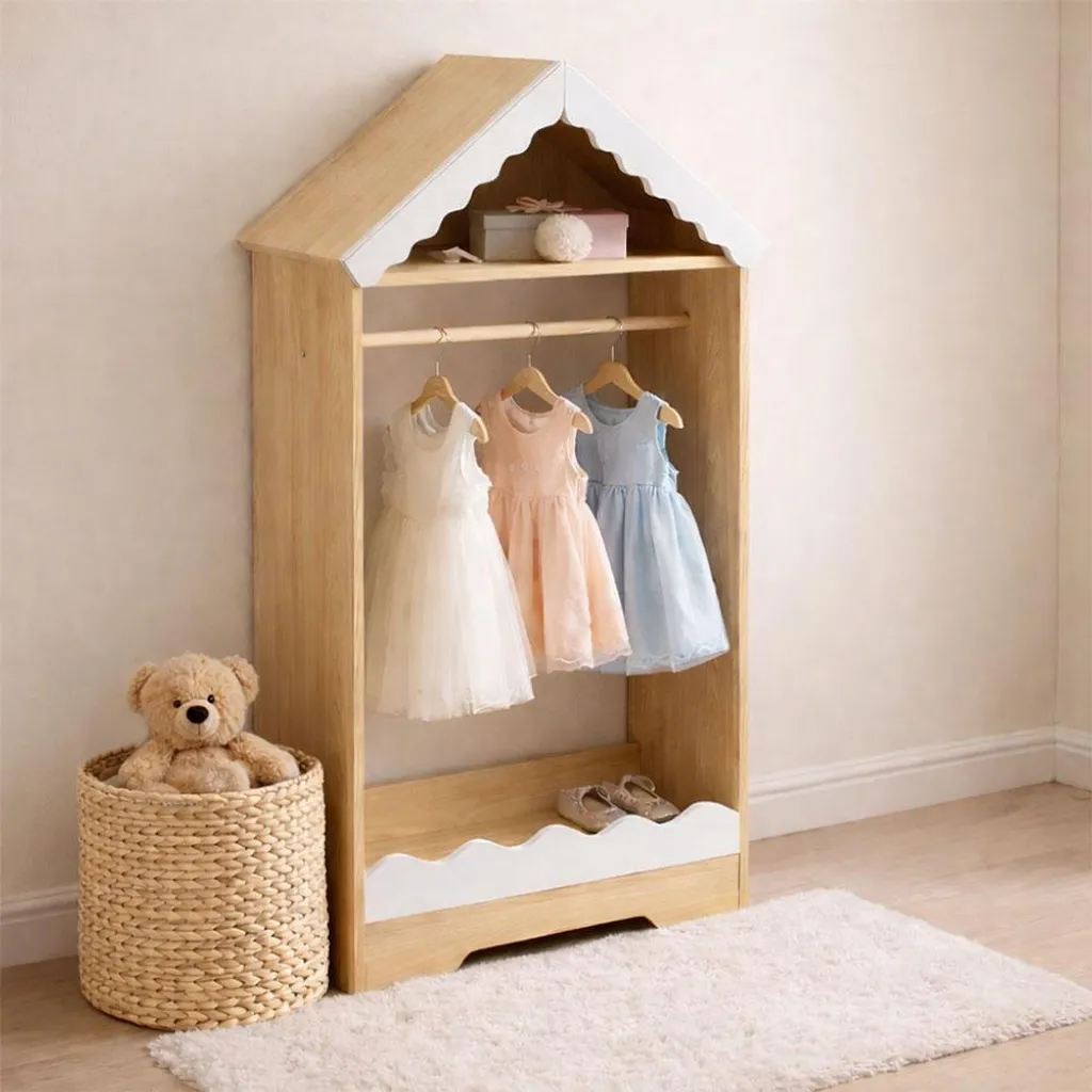 Armoire Blanche Baninni Cloudy - Rangement Bois pour Chambre Bébé Idéal