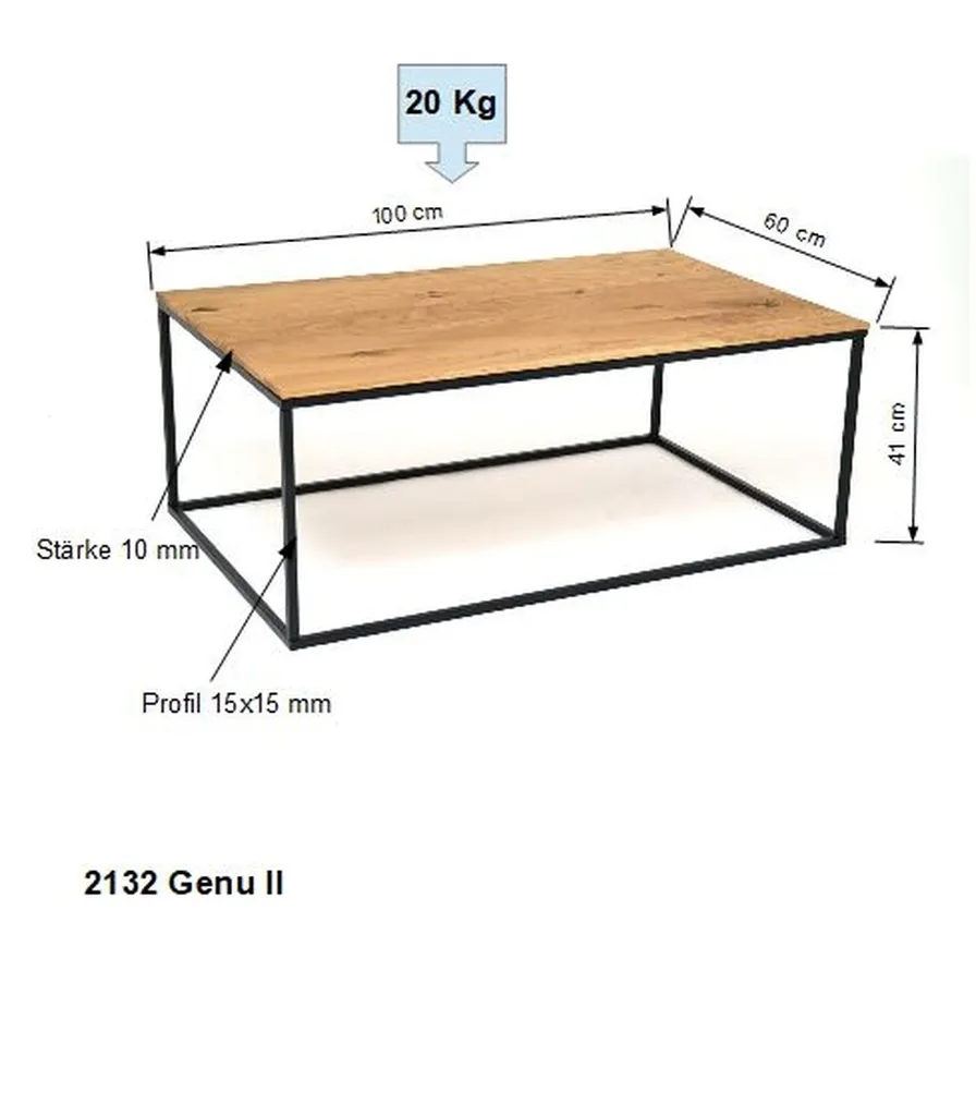 Table Basse Rectangulaire 100cm en Chêne Véritable et Structure Noire - 3