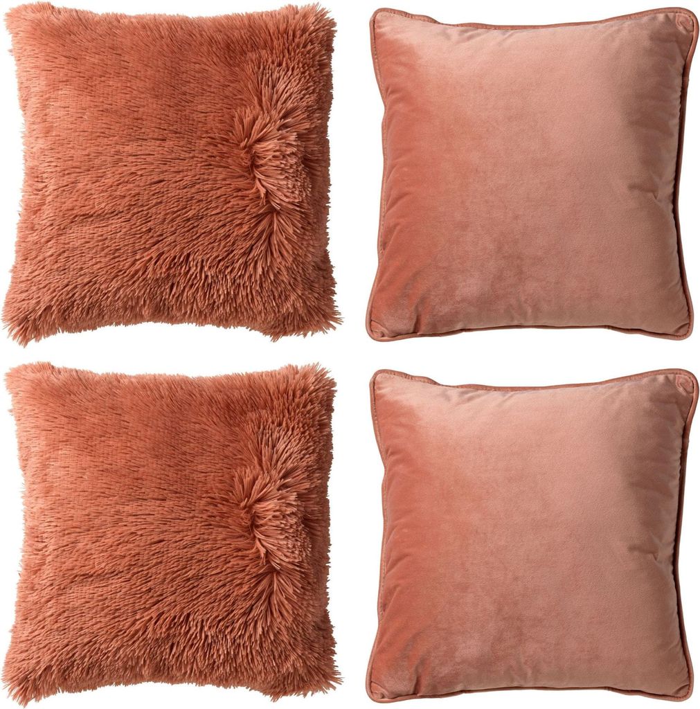 Dutch Decor Dekokissen-Set Fluffy Velvet 45x45 cm Rosa Unifarben