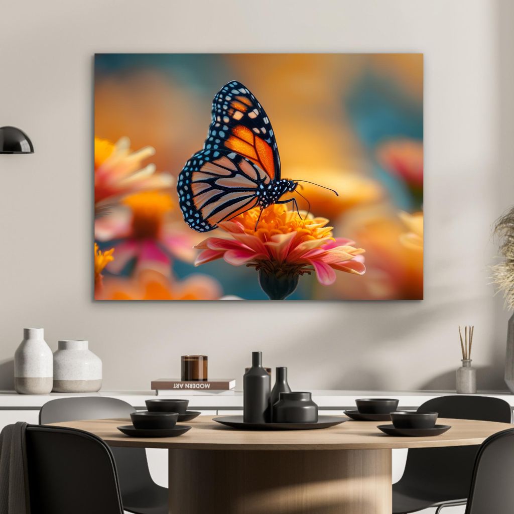 MuchoWow Wanddekoration Metall Metallbild Wandkunst 80x60 cm Schmetterling - Tiere - Farbenfroh - Natur - Blumen MuchoWow Aluminium Gemälde - Alubild