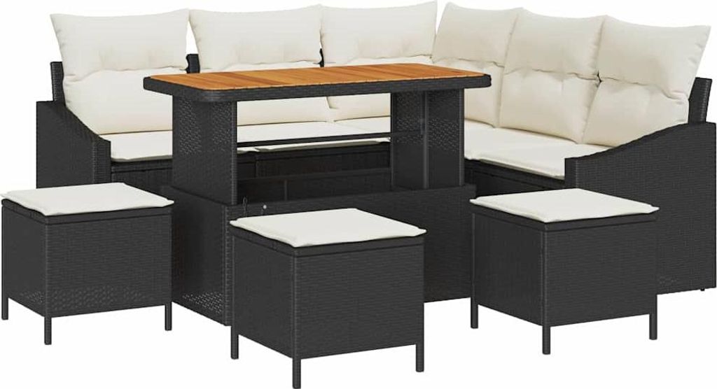 vidaXL Gartensofa-set mit Kissen 9 pcs Schwarz Poly-Rattan