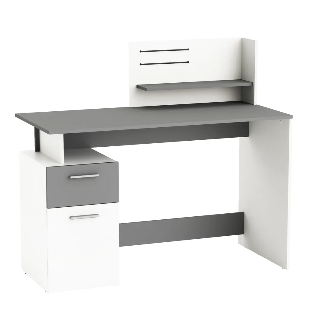 Demeyere Bureau PLATON Blanc et Gris 121,5x55 cm avec Tiroir et Armoire
