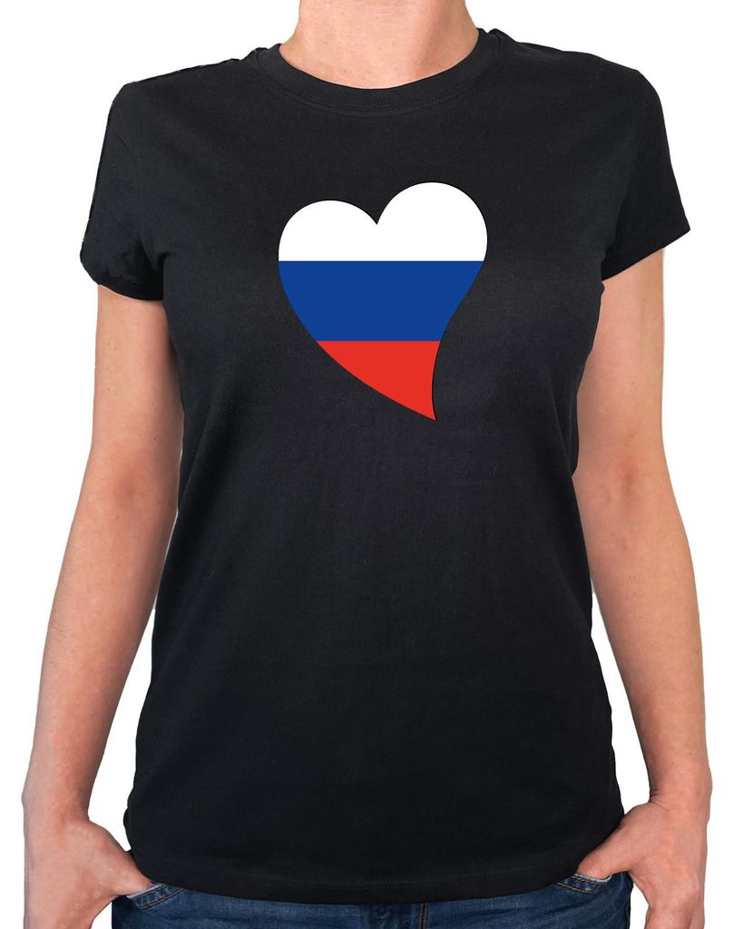 Huuraa Damen T-Shirt Russland Flagge Herz L Black Bio Baumwolle Fairtrade Damenshirt Geschenkidee