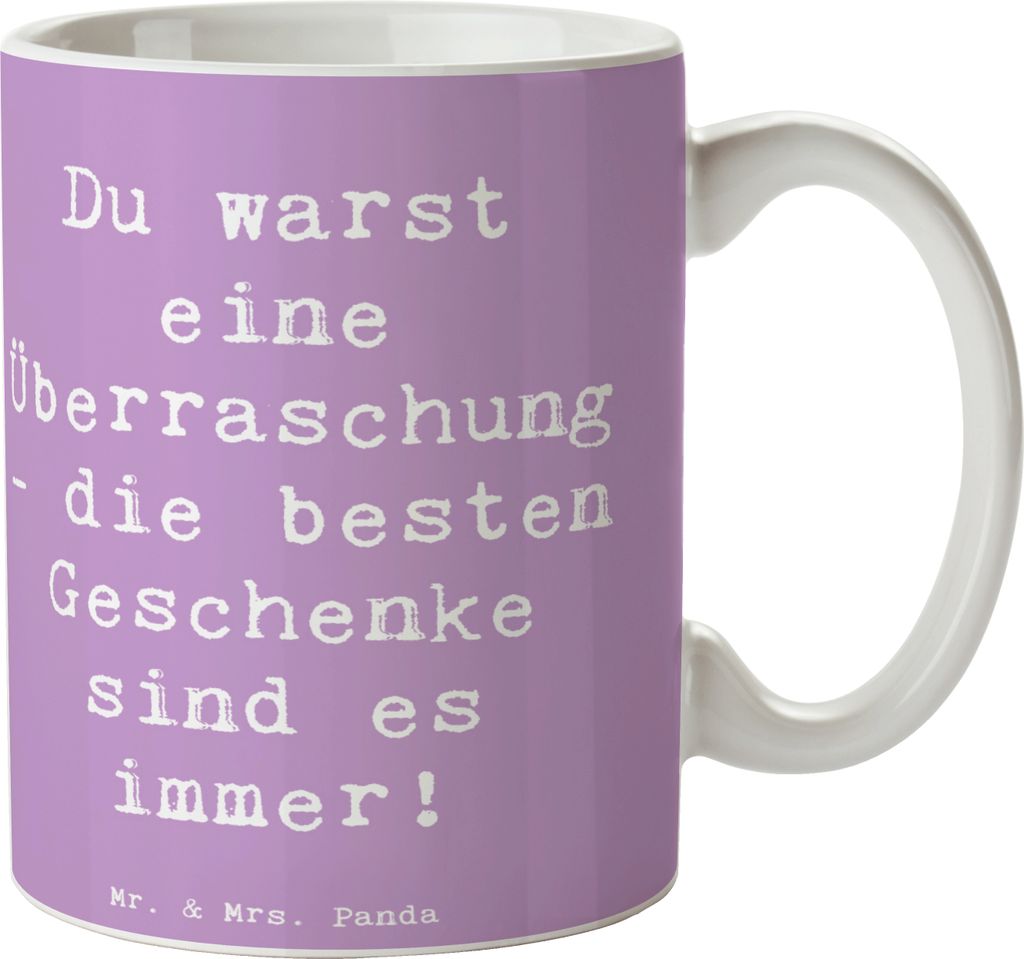 Mr. & Mrs. Panda Tasse Spruch Überraschung Adoptivkind - Lavendeltraum - Geschenk, handgemacht, Liebe, Teetasse, Trinkbecher, Familienbande, Kaffe...