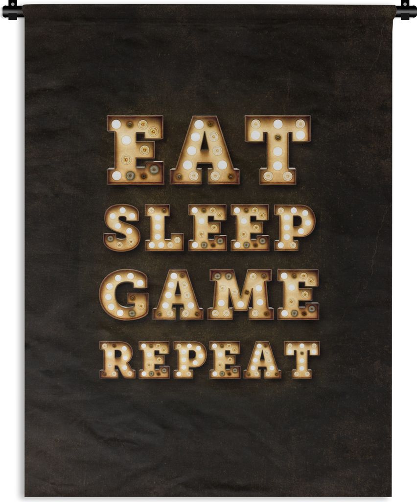 MuchoWow Wandteppich Wandbehang Spiele - Spiele - Zitate - Sprichwörter - Eat sleep game repeat 90x120 cm Tapisserie Dekoration Wandtuch - Wanddeko